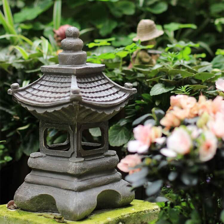 Lampada da giardino esterna giapponese Zen pagoda in pietra solare LED 1 luce
