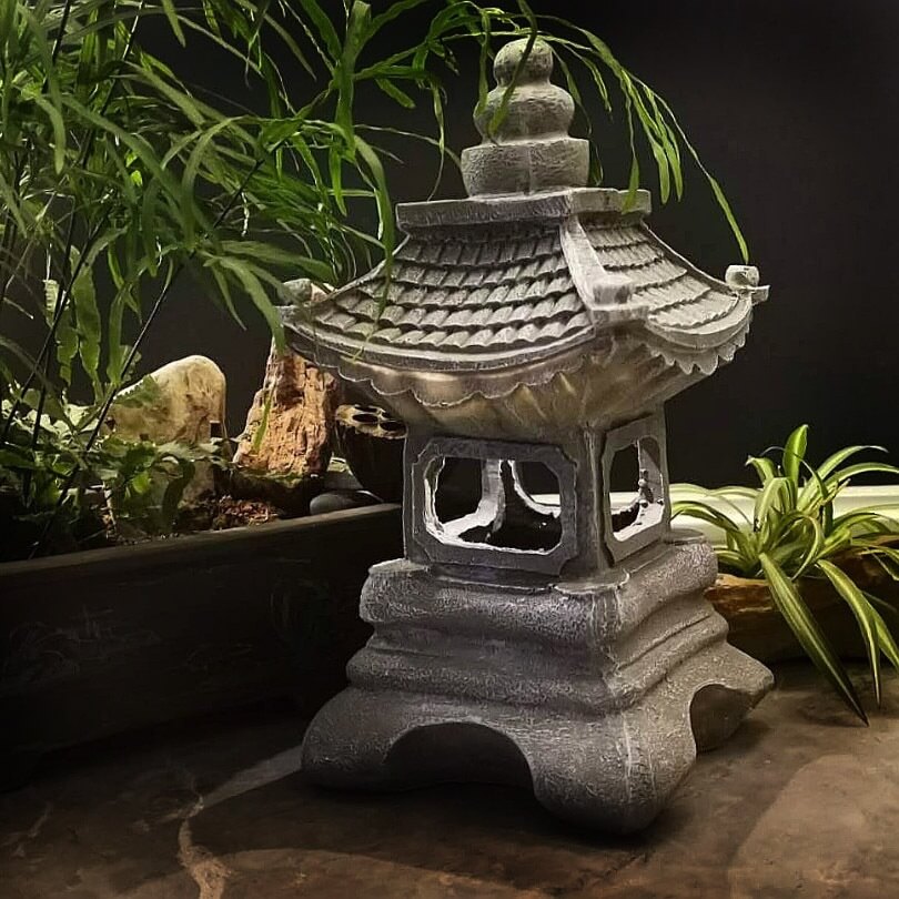 Lampada da giardino esterna giapponese Zen pagoda in pietra solare LED 1 luce