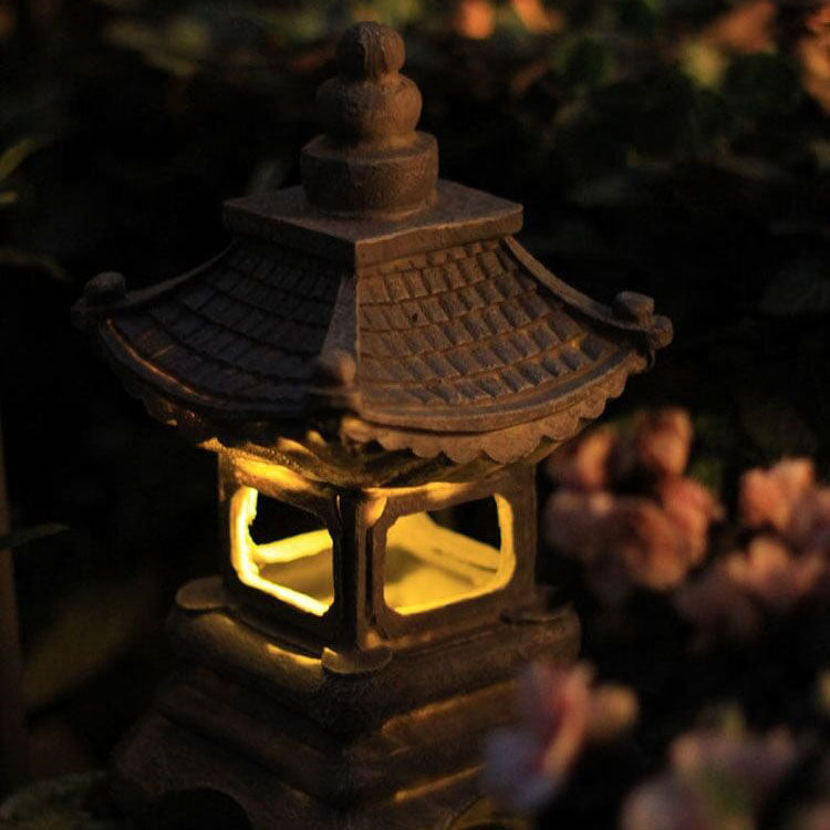 Lampada da giardino esterna giapponese Zen pagoda in pietra solare LED 1 luce