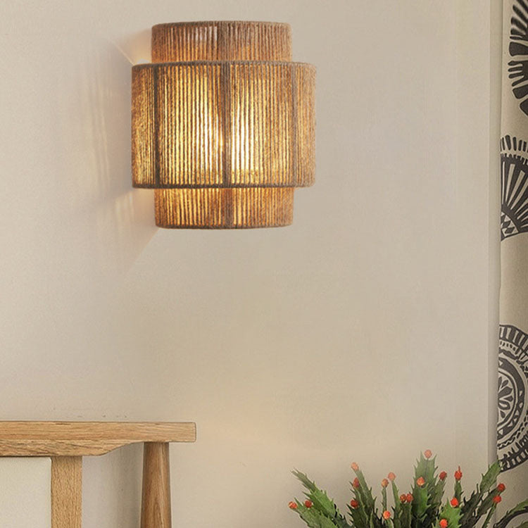 Applique da parete giapponese in rattan con corda curva 1 luce