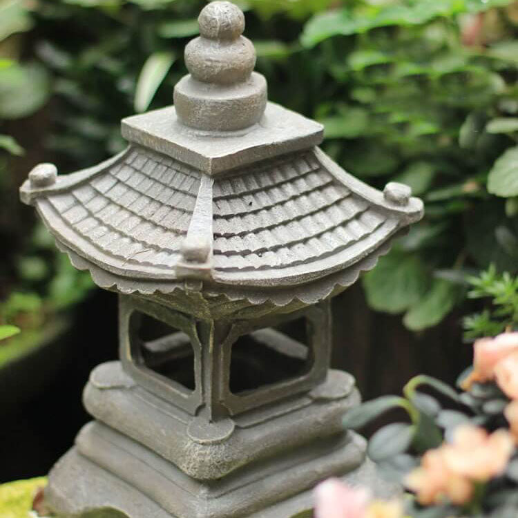 Lampada da giardino esterna giapponese Zen pagoda in pietra solare LED 1 luce