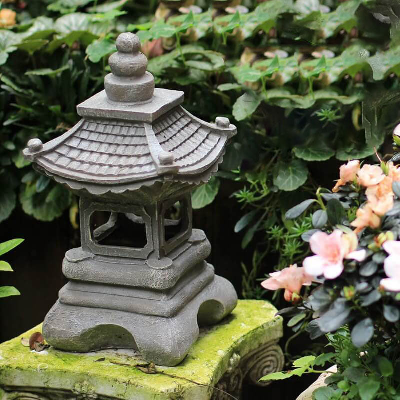 Lampada da giardino esterna giapponese Zen pagoda in pietra solare LED 1 luce