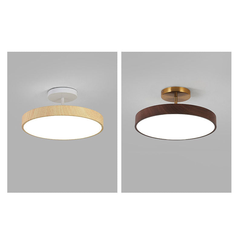 Japanese Wood Round LED Semi-Flush Mount Ceiling Light
