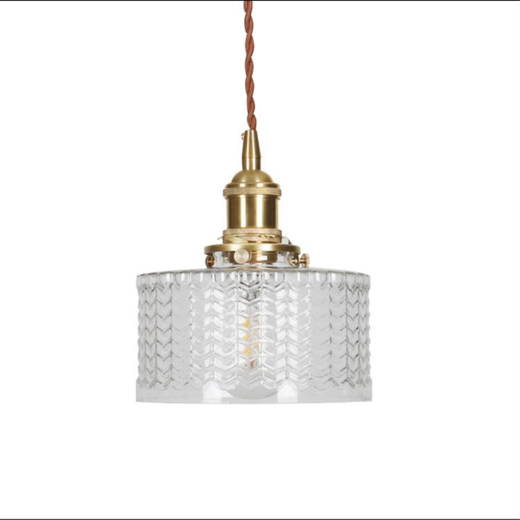 Lampada a sospensione rotonda giapponese in ottone e vetro a 1 luce
