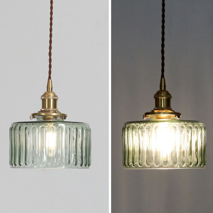 Lampada a sospensione rotonda giapponese in ottone e vetro a 1 luce