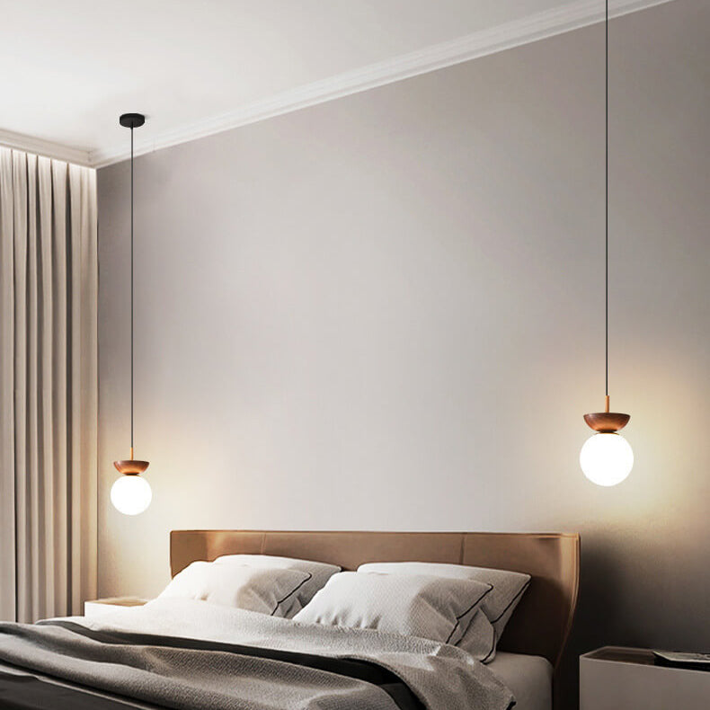 Nordic Wood Glass Globe 1-Light Ceiling Light