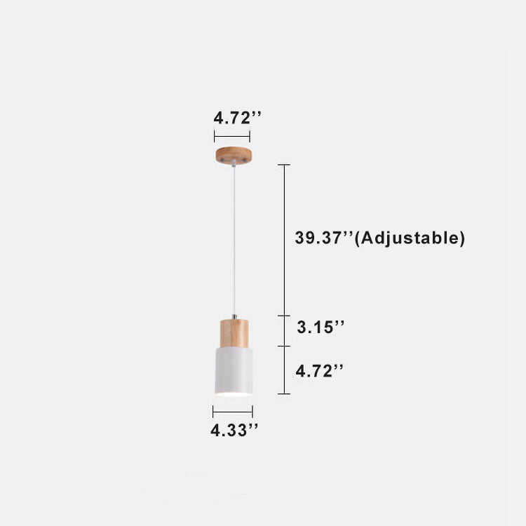 Lampada a sospensione nordica a cilindro in legno con LED a 1 luce
