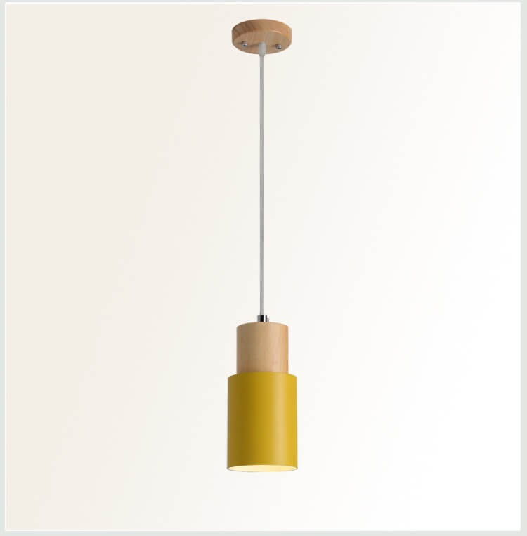 Lampada a sospensione nordica a cilindro in legno con LED a 1 luce