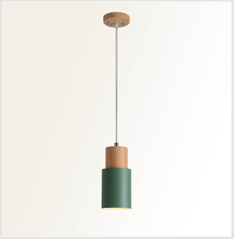Lampada a sospensione nordica a cilindro in legno con LED a 1 luce