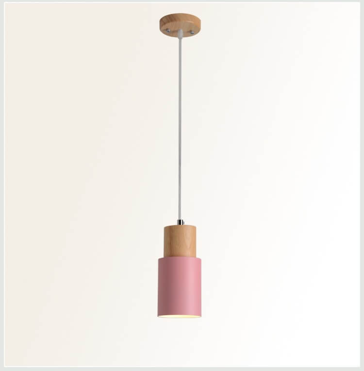 Lampada a sospensione nordica a cilindro in legno con LED a 1 luce