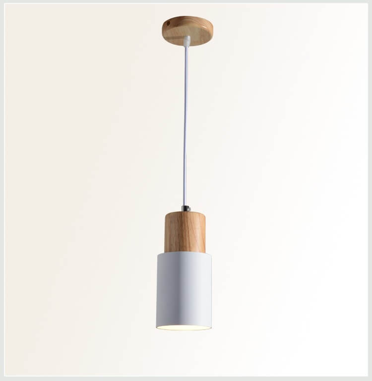 Lampada a sospensione nordica a cilindro in legno con LED a 1 luce