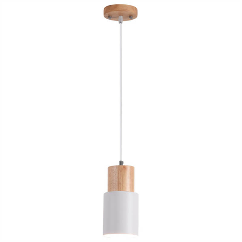 Lampada a sospensione nordica a cilindro in legno con LED a 1 luce
