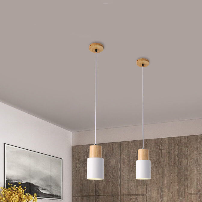 Lampada a sospensione nordica a cilindro in legno con LED a 1 luce