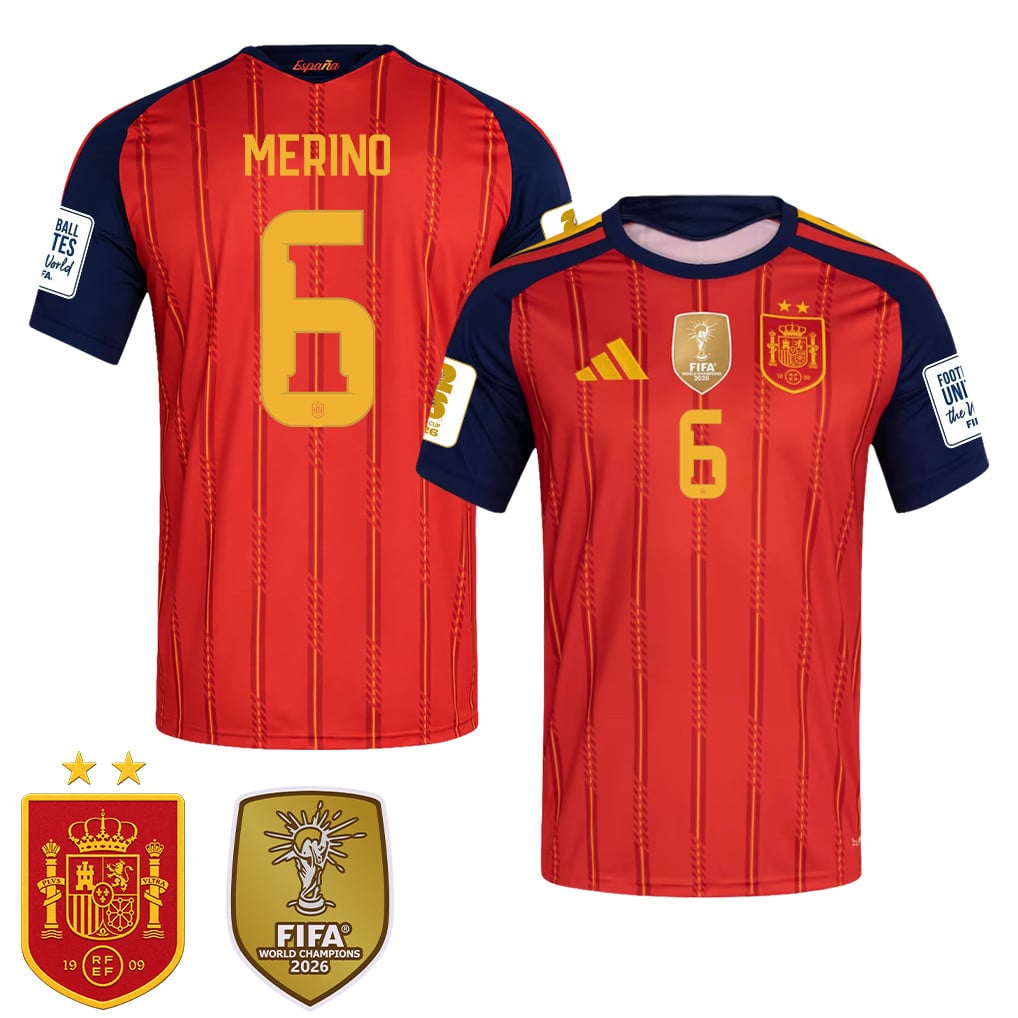 Maglia Home Uomo Spagna Campione del Mondo 2026 Due Stelle – Mikel Merino #6
