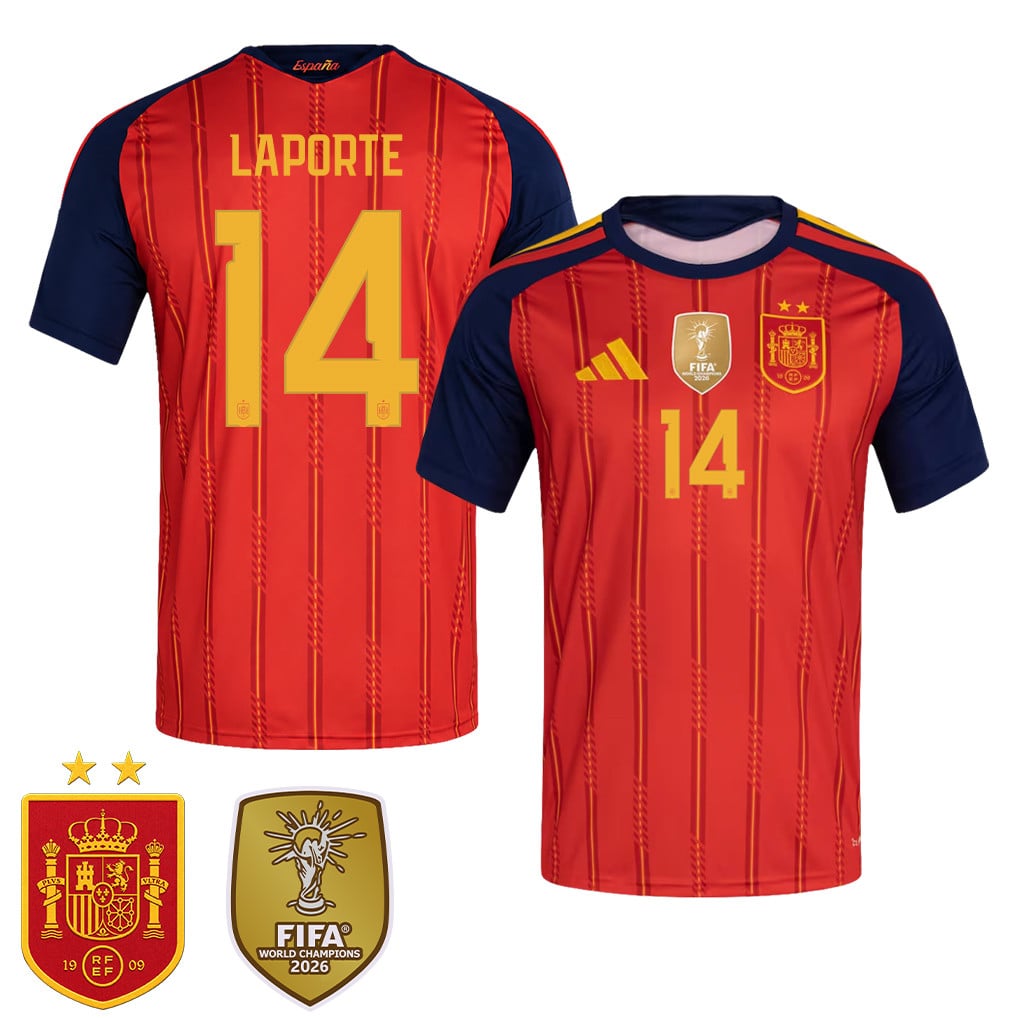 Spain 2026 Two-Star World Cup Champions Men's Home Jersey – Aymeric Laporte #14