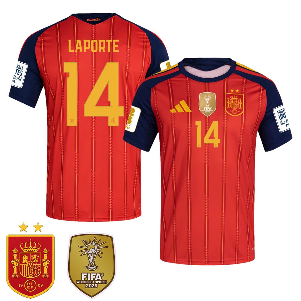 Spain 2026 Two-Star World Cup Champions Men's Home Jersey – Aymeric Laporte #14