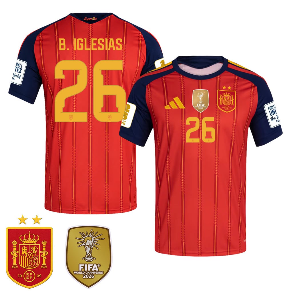 Spain 2026 Two-Star World Cup Champions Men's Home Jersey – Borja Iglesias #26