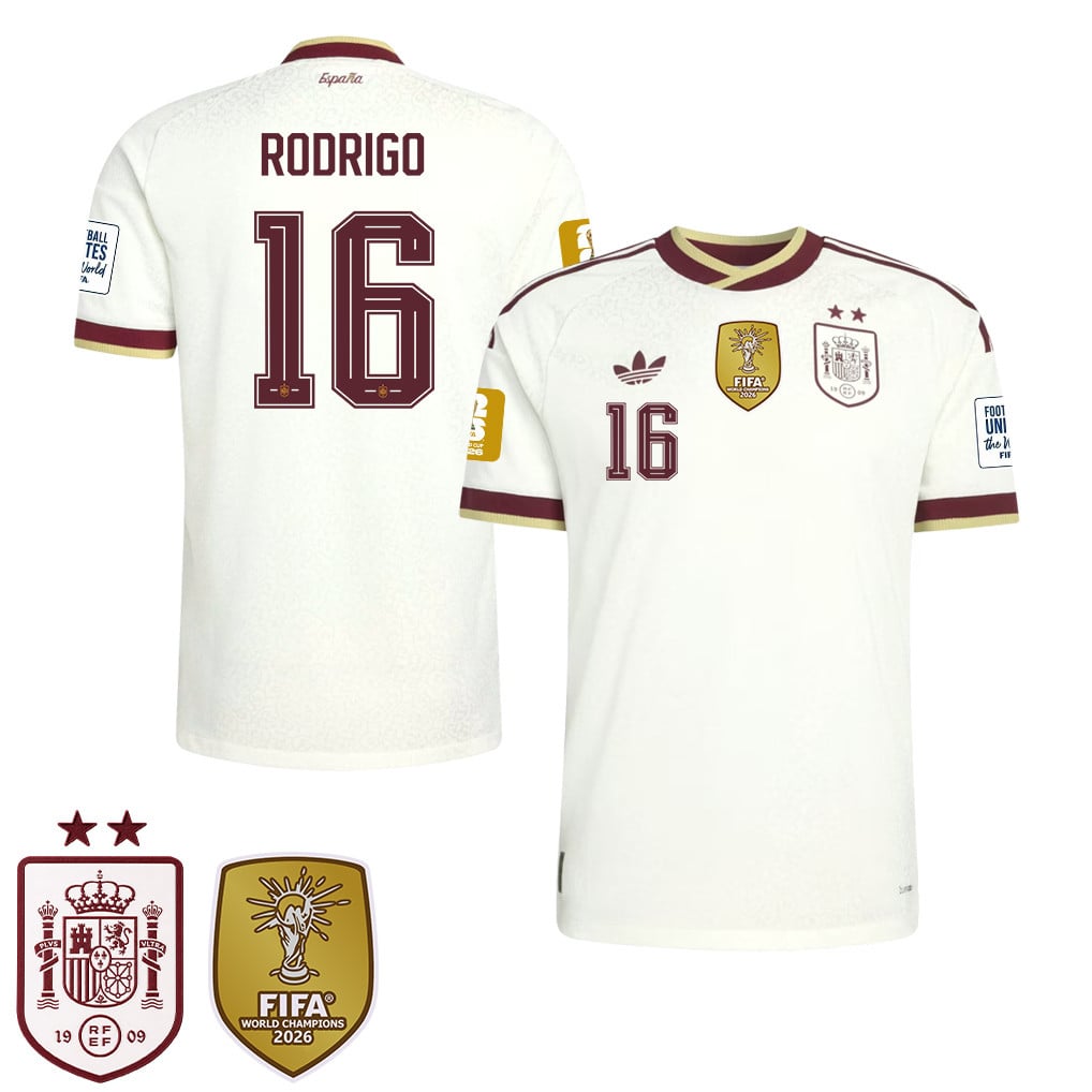 Maglia Trasferta Uomo Campioni del Mondo Due Stelle Spagna 2026 – Rodri #16