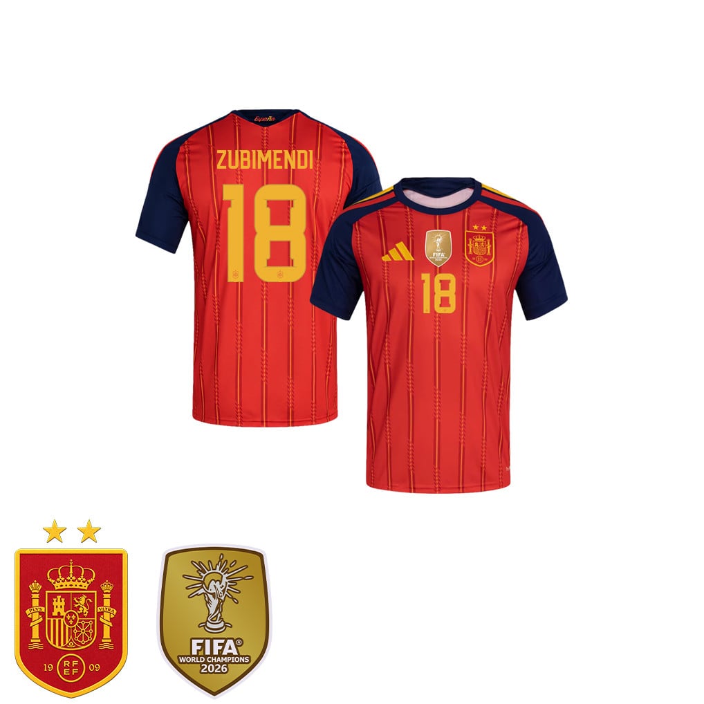 Spain 2026 Two-Star World Cup Champions Kids Home Jersey – Martín Zubimendi #18