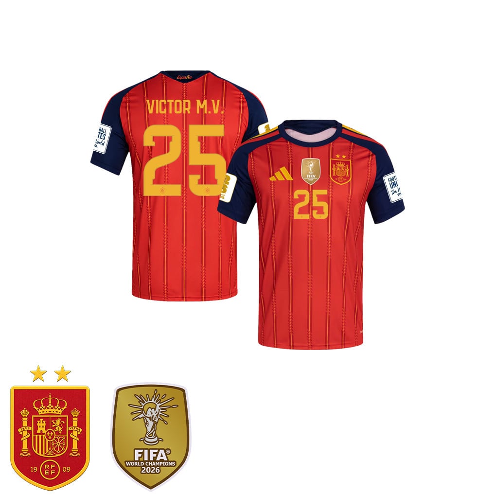 Spain 2026 Two-Star World Cup Champions Kids Home Jersey – Víctor Muñoz #25