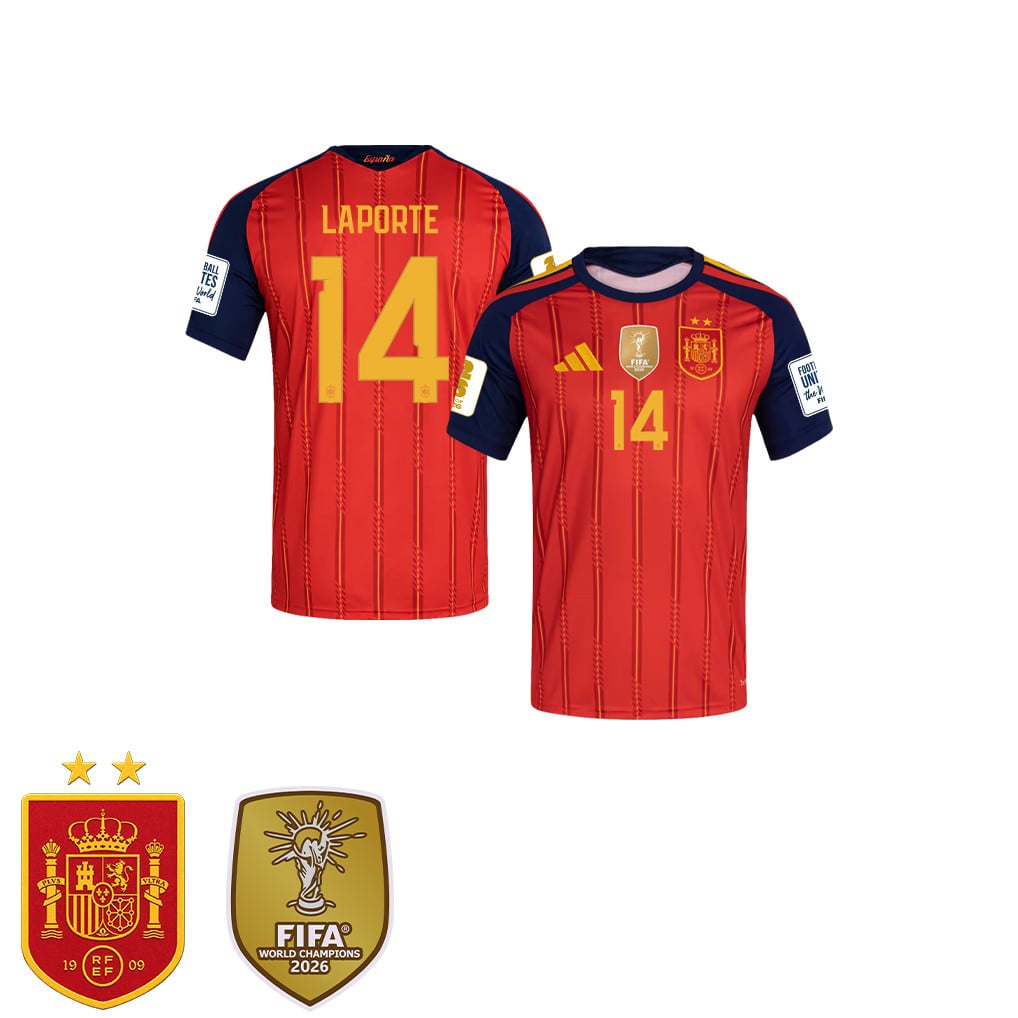 Spain 2026 Two-Star World Cup Champions Kids Home Jersey – Aymeric Laporte #14