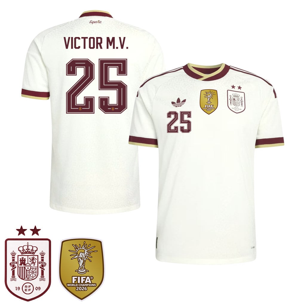 Maglia Away Bambini Campioni del Mondo Due Stelle Spagna 2026 – Víctor Muñoz #25