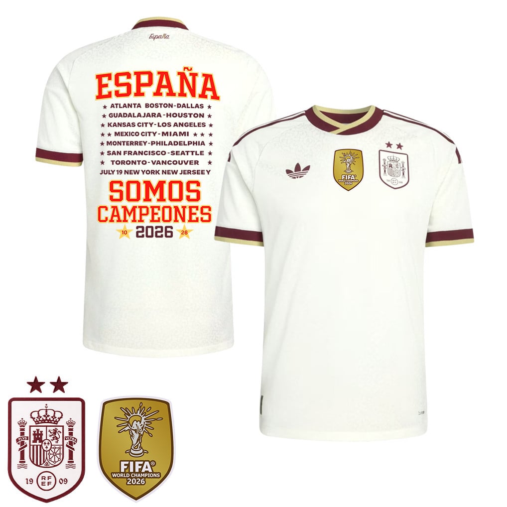 Spagna 2026 Maglia Trasferta Bambini Coppa del Mondo Due Stelle Spagna Siamo Campioni