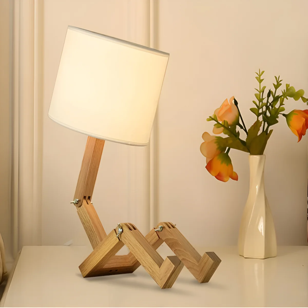 Modern Adjustable Wooden Table Lamp With Fabric Shade 1-Light