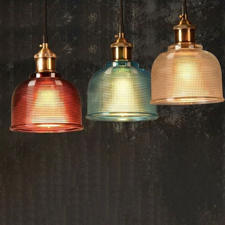 Lampada a sospensione vintage in vetro lavorato 1 luce