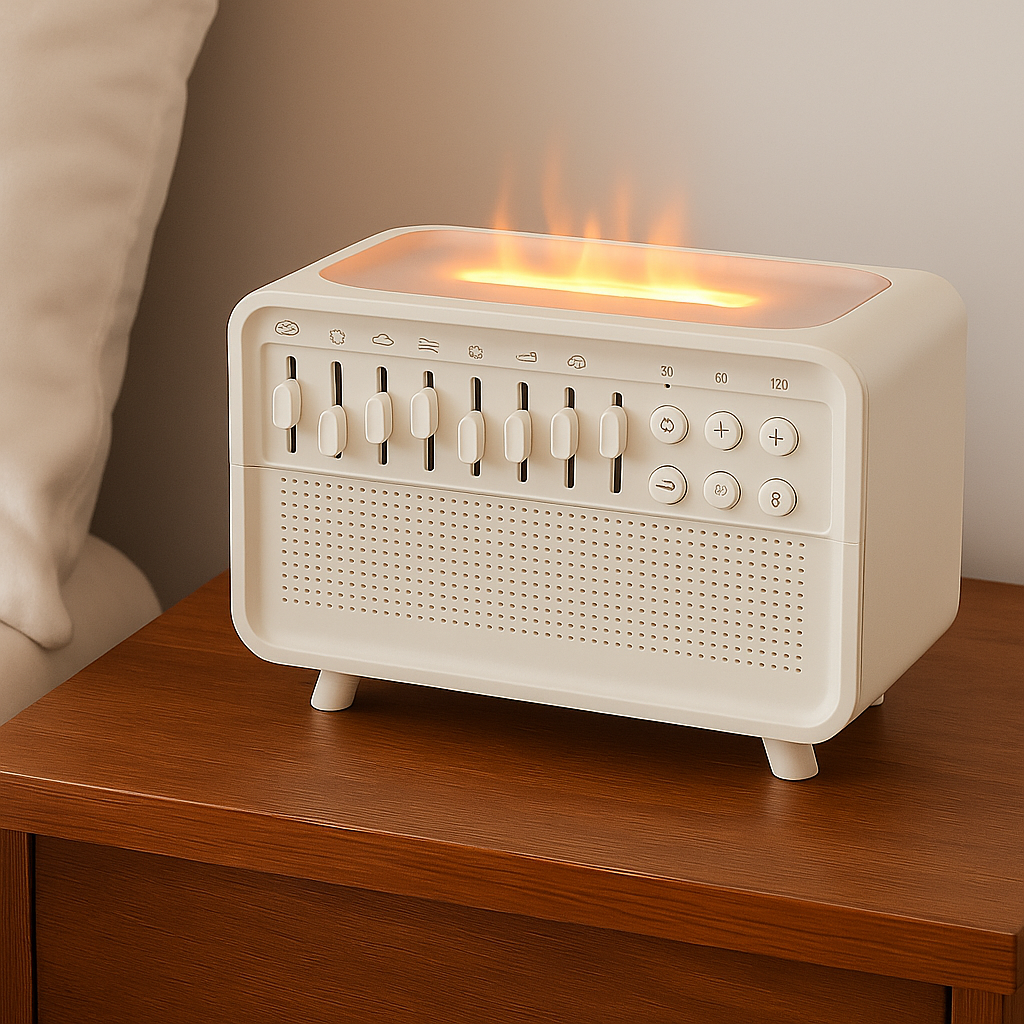 All-in-One White Noise Machine with Humidifier & Flame Light – Relaxation & Deep Sleep Solution