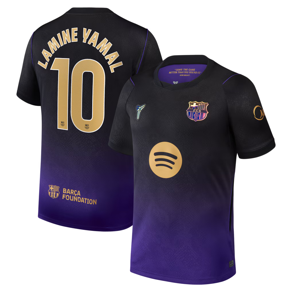 Maglia da trasferta del Barcellona 26/27 (versione giocatore) — Lamine Yamal 10 — Patch dei campioni