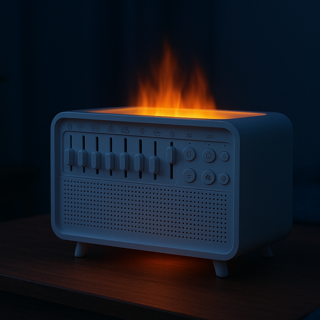 All-in-One White Noise Machine with Humidifier & Flame Light – Relaxation & Deep Sleep Solution