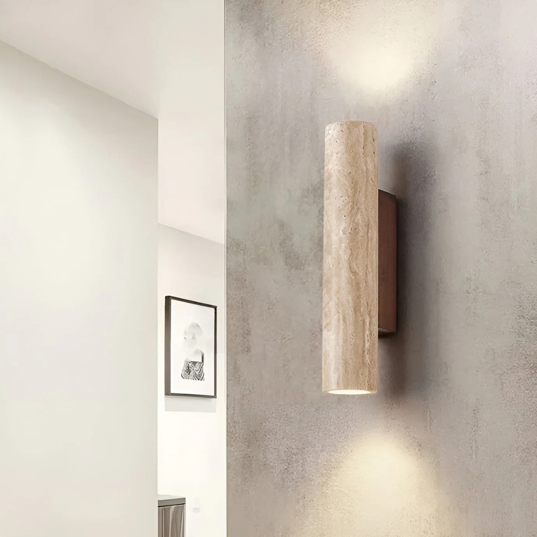 Applique da parete moderna minimalista cilindrica in marmo e travertino LED 2 luci
