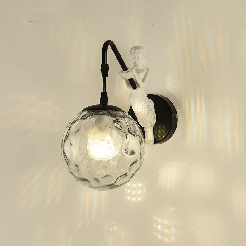 Applique da parete vintage a globo in vetro a forma di sirena a 1 luce