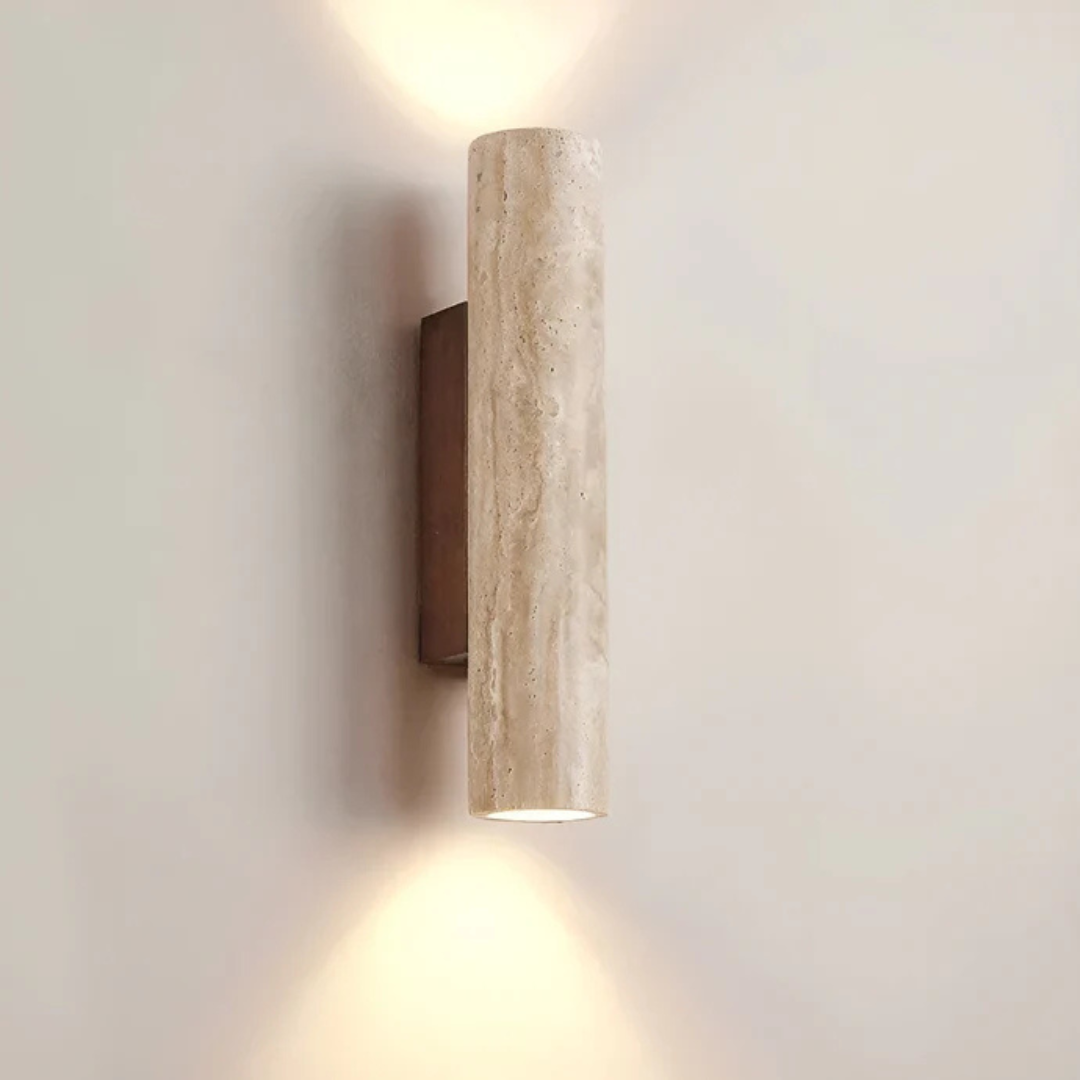 Applique da parete moderna minimalista cilindrica in marmo e travertino LED 2 luci