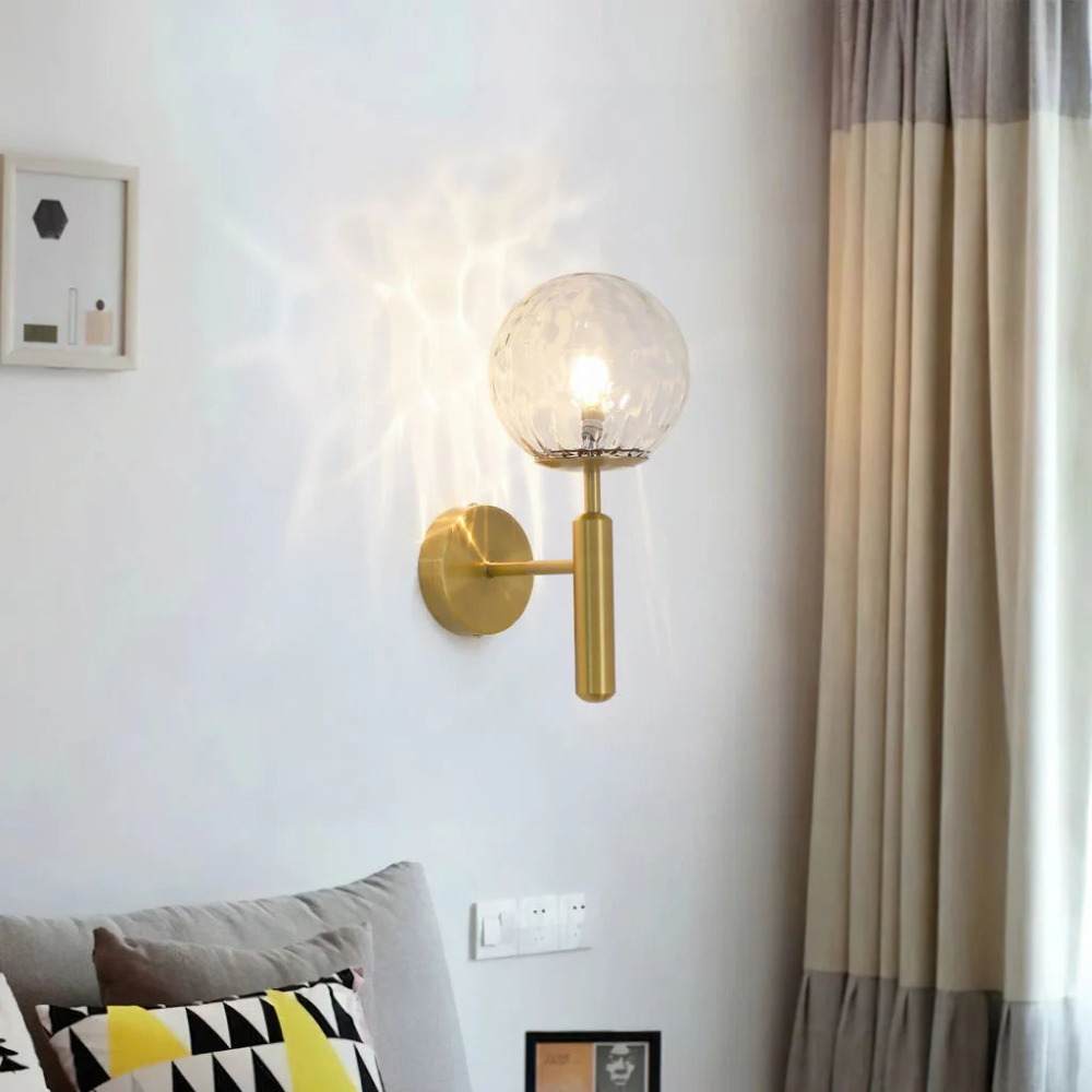 Nordic Brass Glass Globe Wall Sconce LED 1-Light