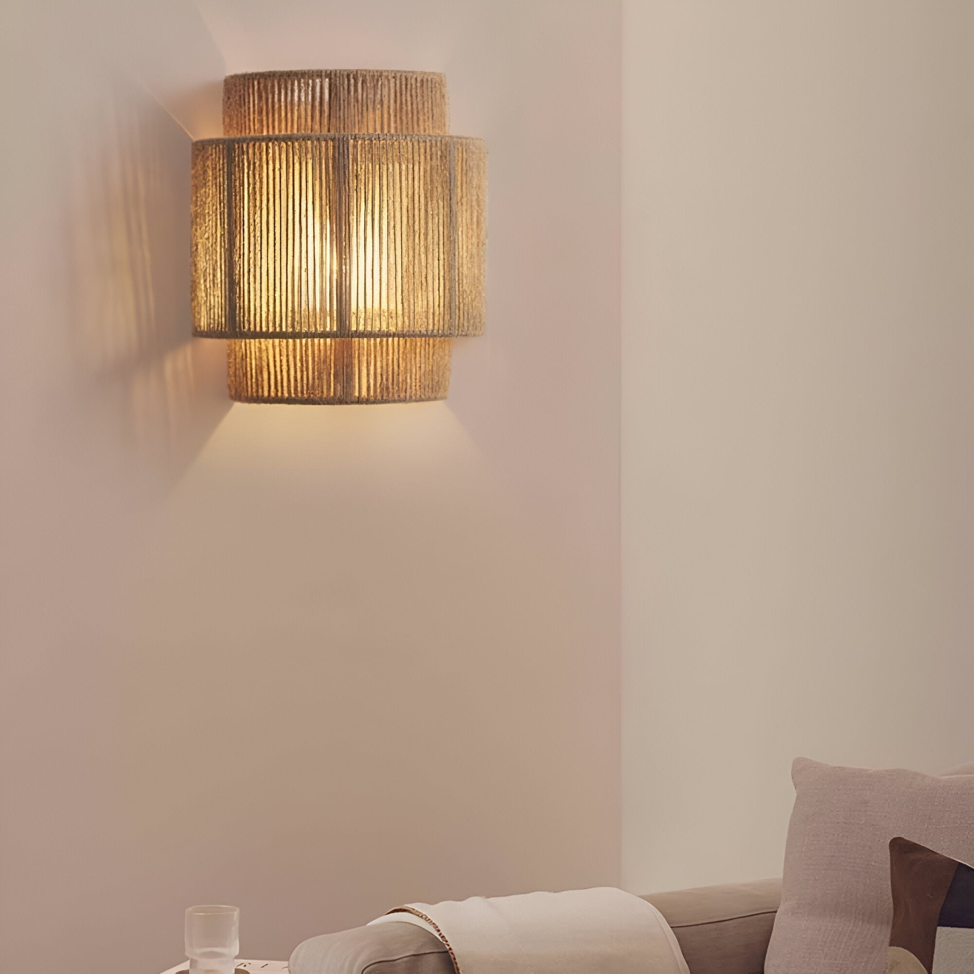 Applique da parete vintage bohemien in corda intrecciata a mano LED 1 luce