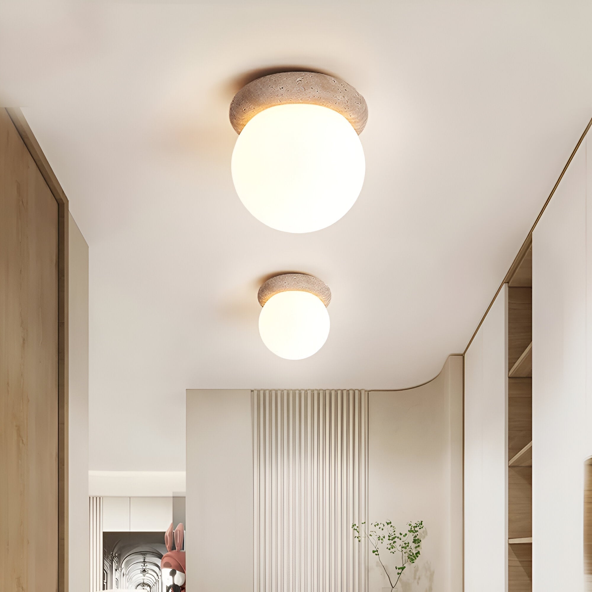 Lampada da parete moderna rotonda in pietra di travertino per esterni LED 1 luce