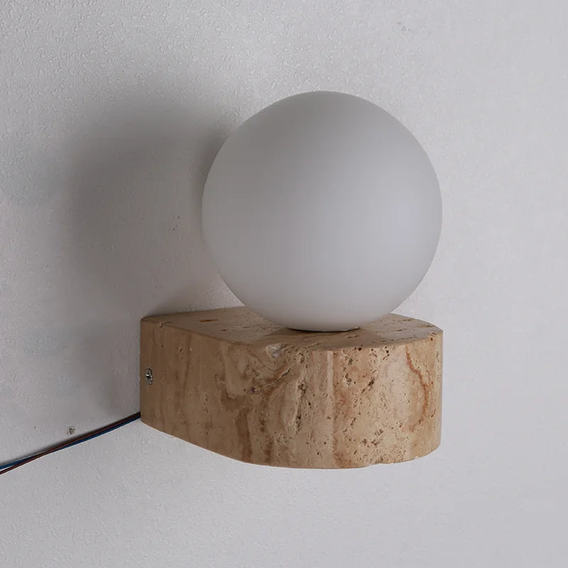 Applique da parete moderna in travertino a globo LED 1 luce