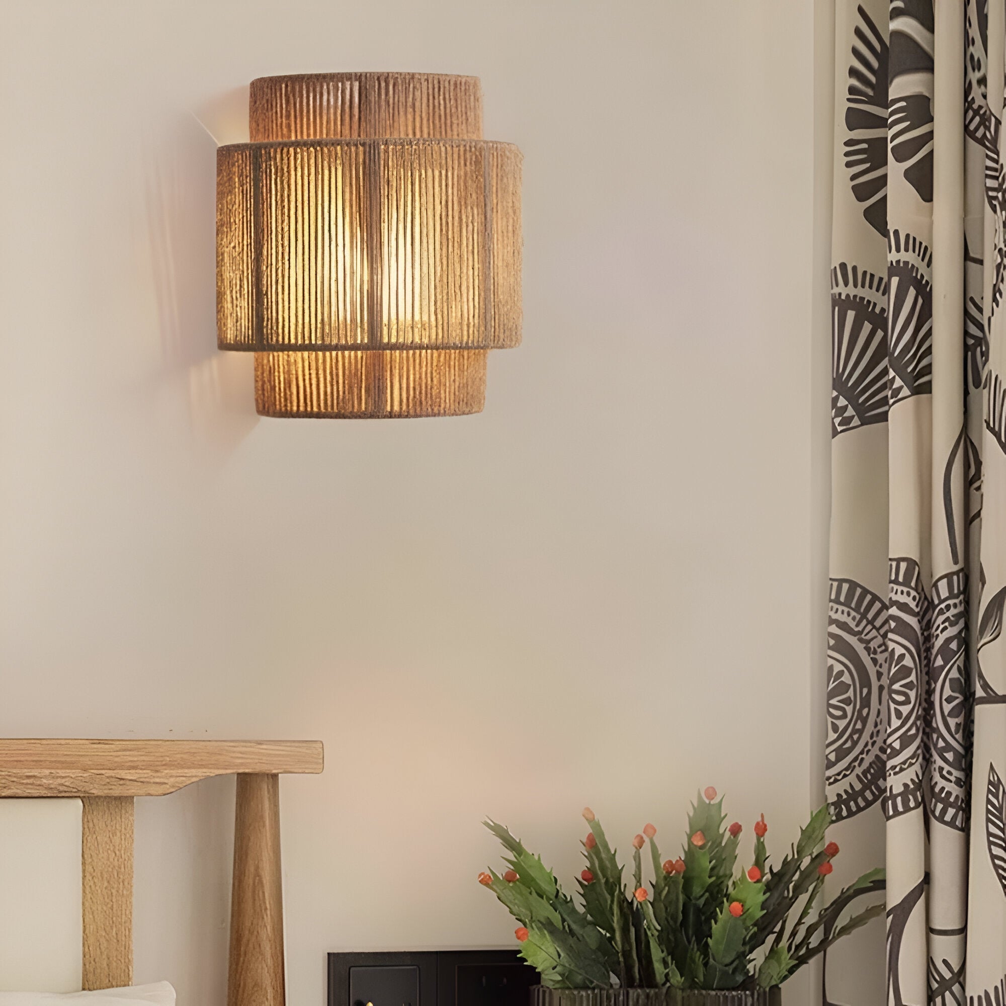 Applique da parete vintage bohemien in corda intrecciata a mano LED 1 luce