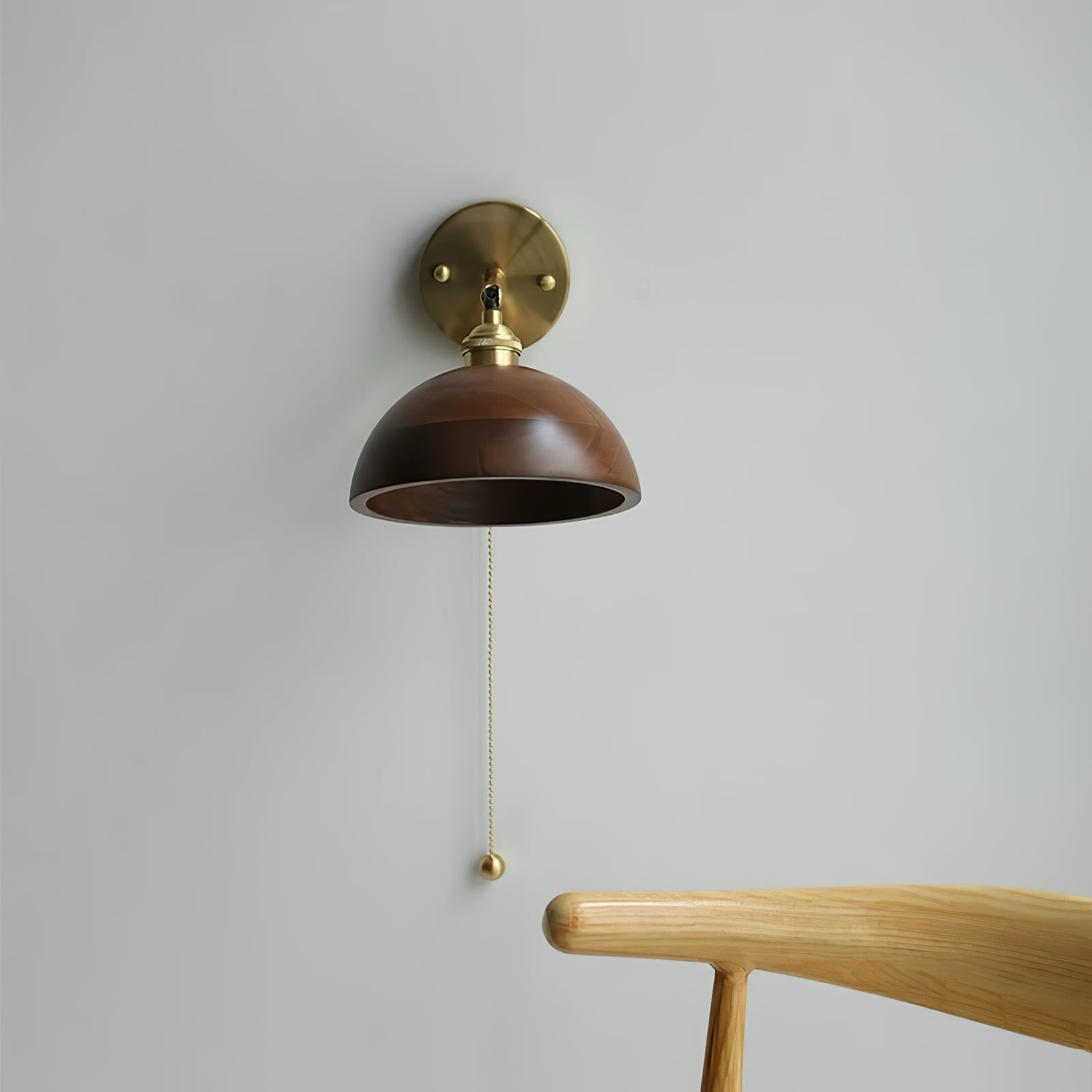 Vintage Dome Wooden Brass Wall Sconce 1-Light