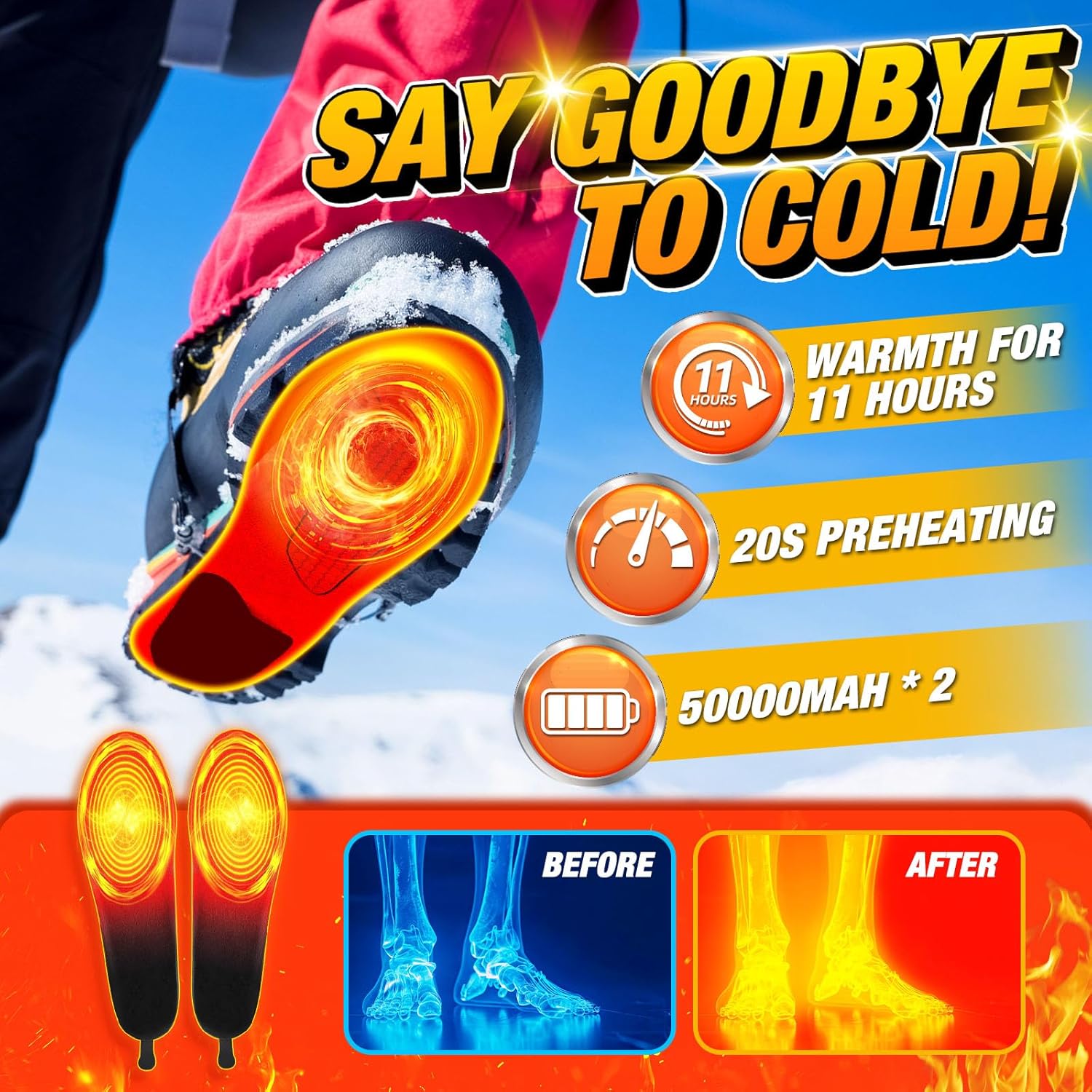 Rechargeable Heated Insoles Remote Control Foot Warmers