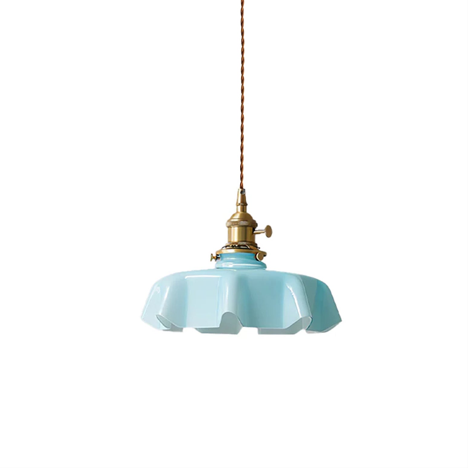 Lampada a sospensione francese in vetro arricciato e ottone 1 luce