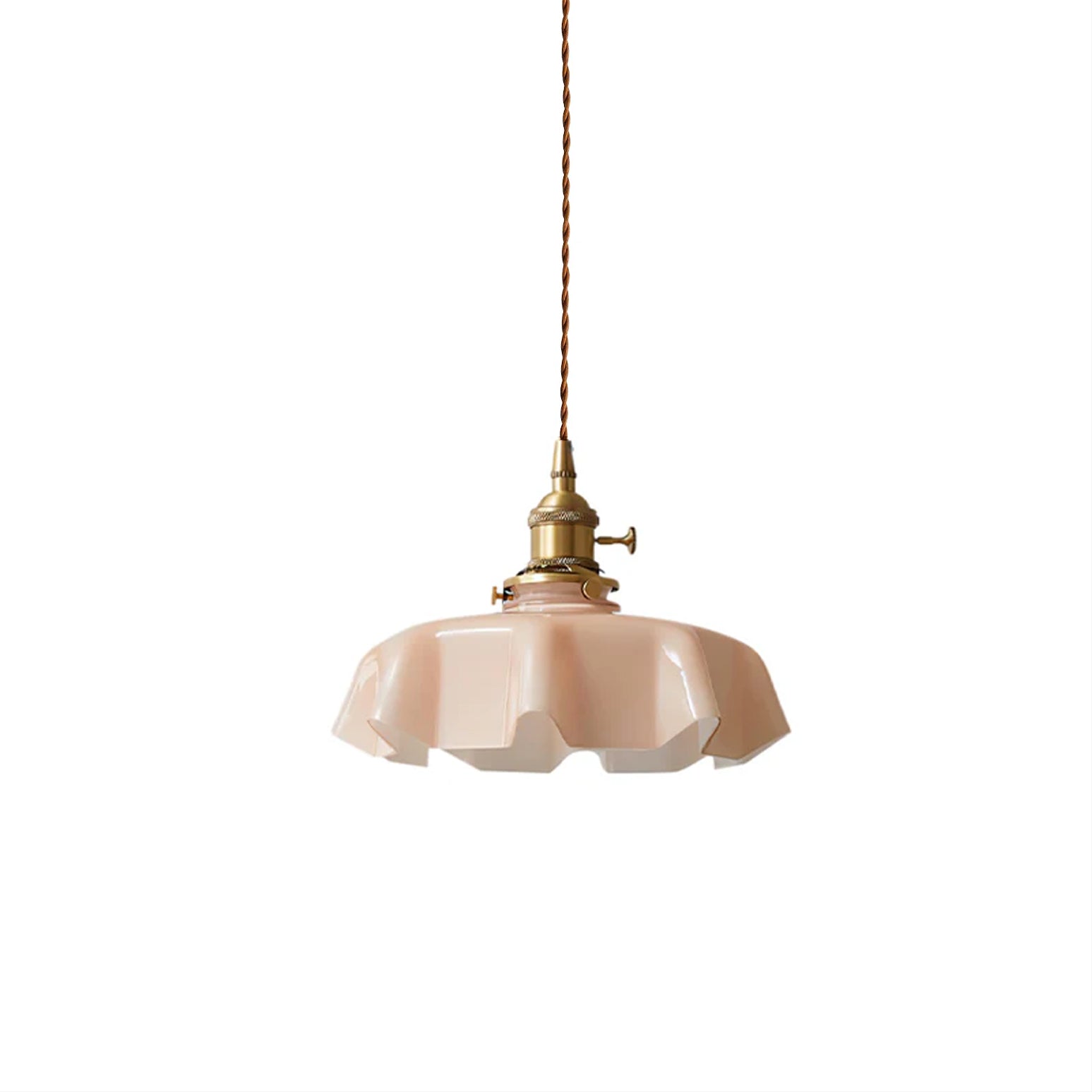 Lampada a sospensione francese in vetro arricciato e ottone 1 luce