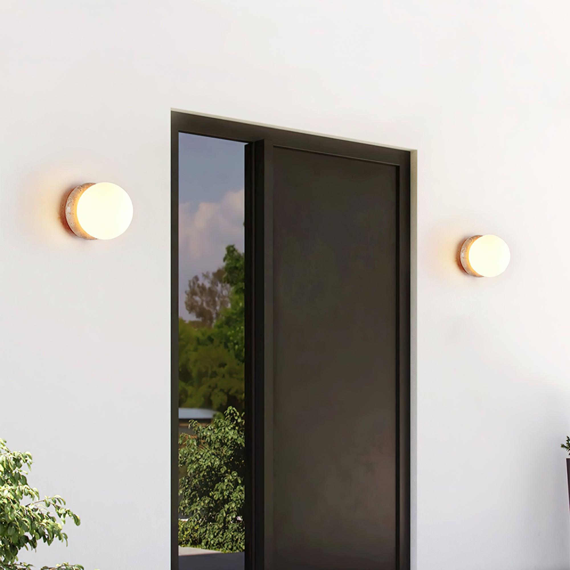 Lampada da parete moderna rotonda in pietra di travertino per esterni LED 1 luce