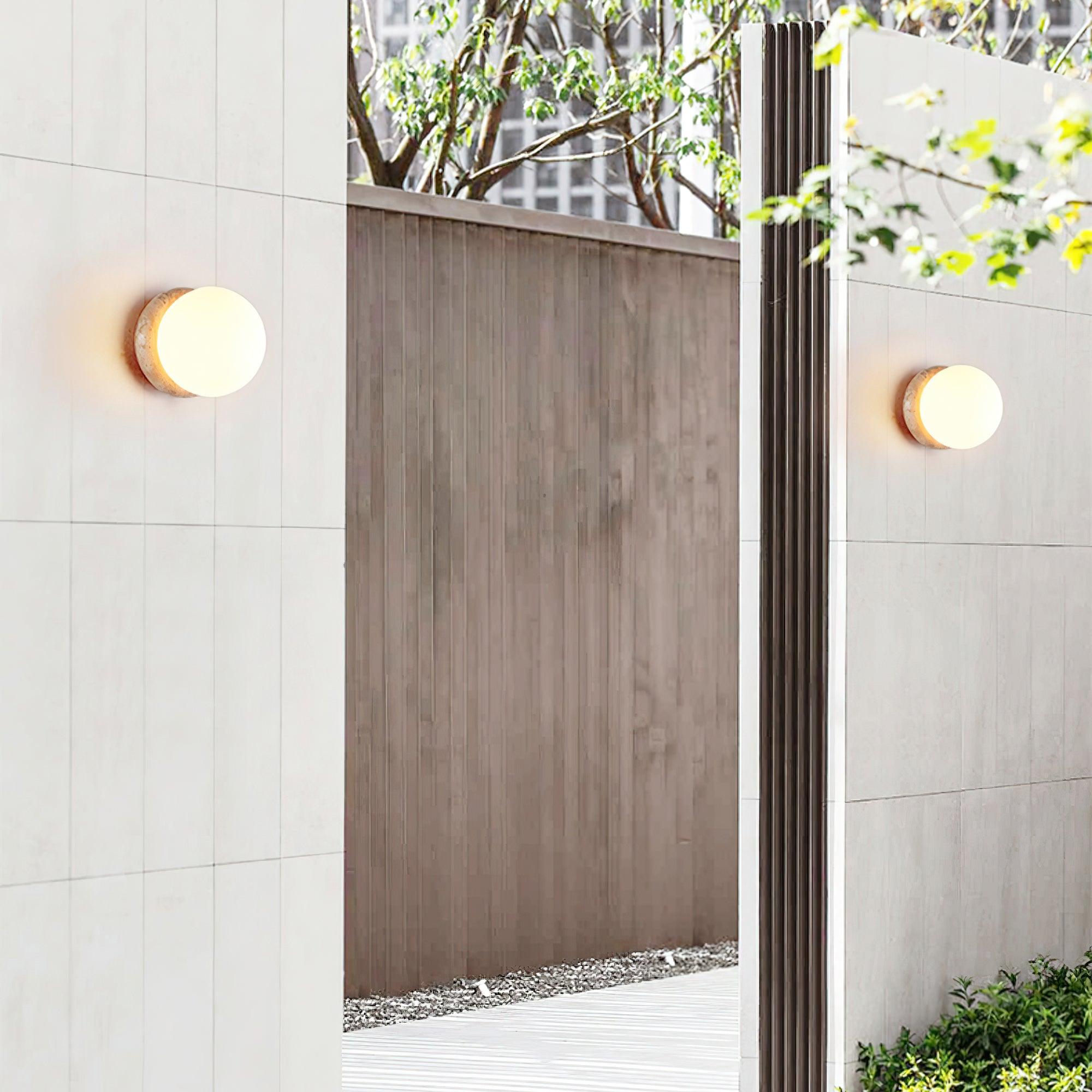 Lampada da parete moderna rotonda in pietra di travertino per esterni LED 1 luce