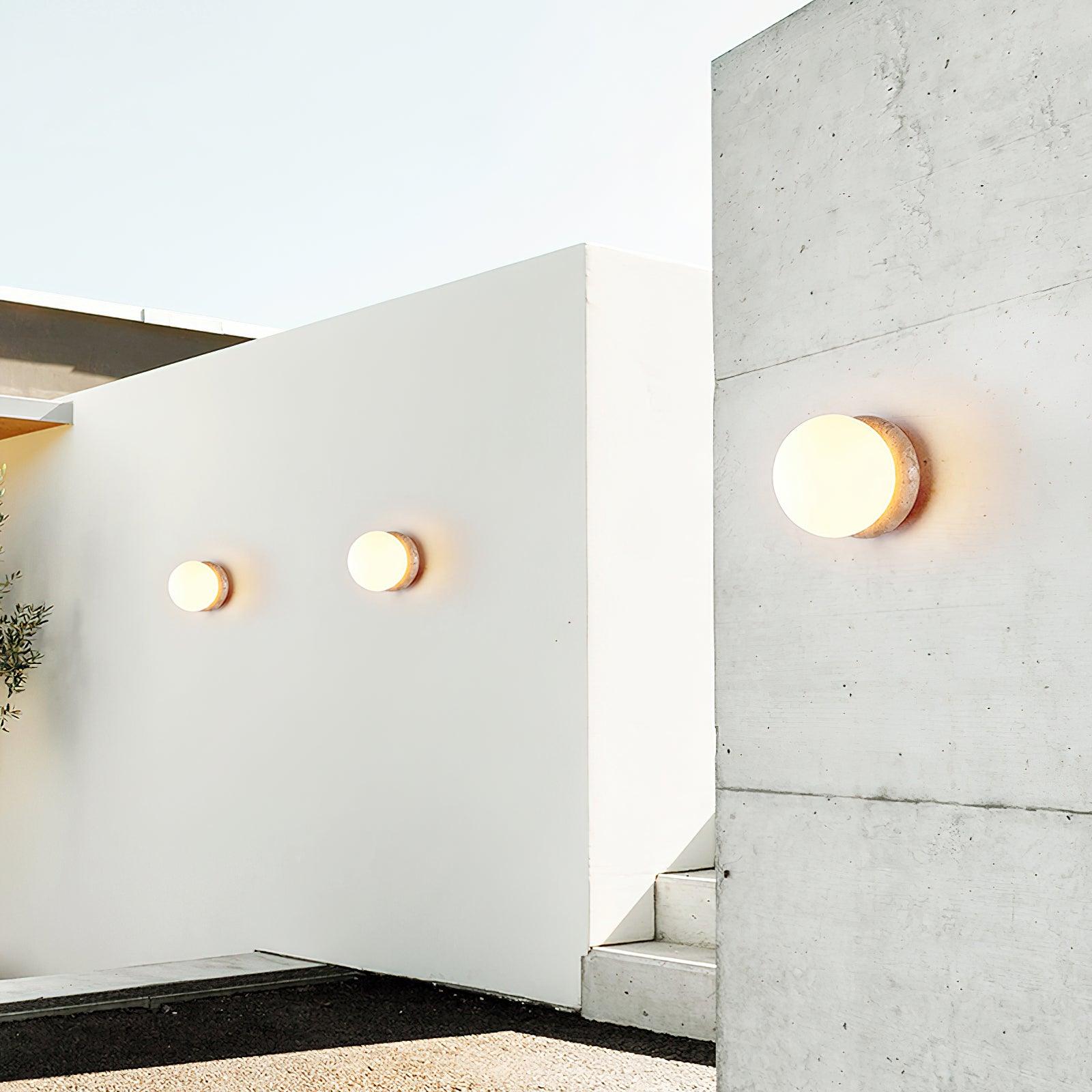 Lampada da parete moderna rotonda in pietra di travertino per esterni LED 1 luce