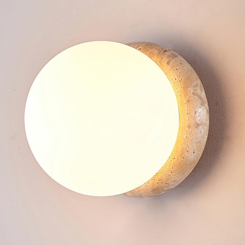 Lampada da parete moderna rotonda in pietra di travertino per esterni LED 1 luce