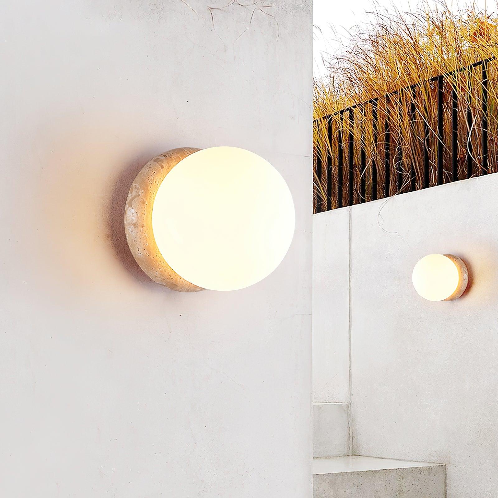Lampada da parete moderna rotonda in pietra di travertino per esterni LED 1 luce