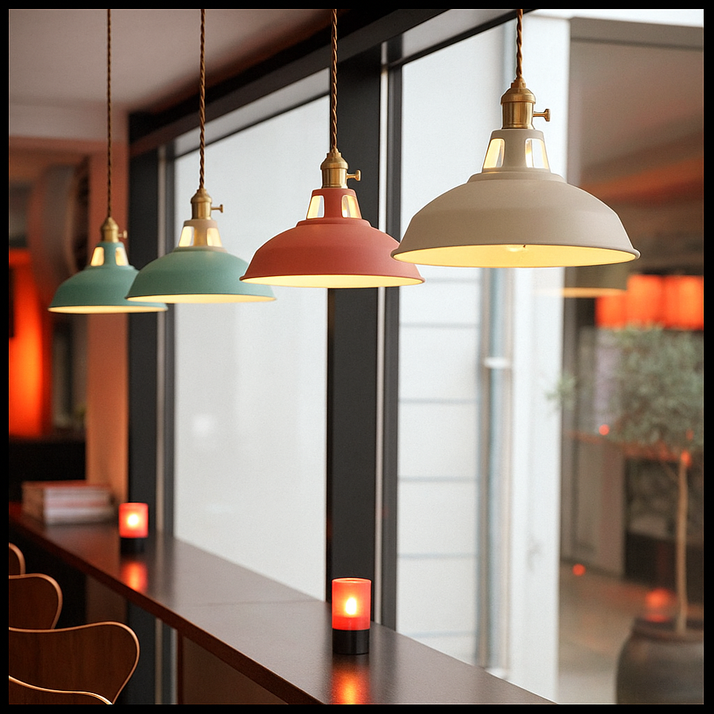 Lampada a sospensione industriale colorata in metallo a cupola LED 1 luce